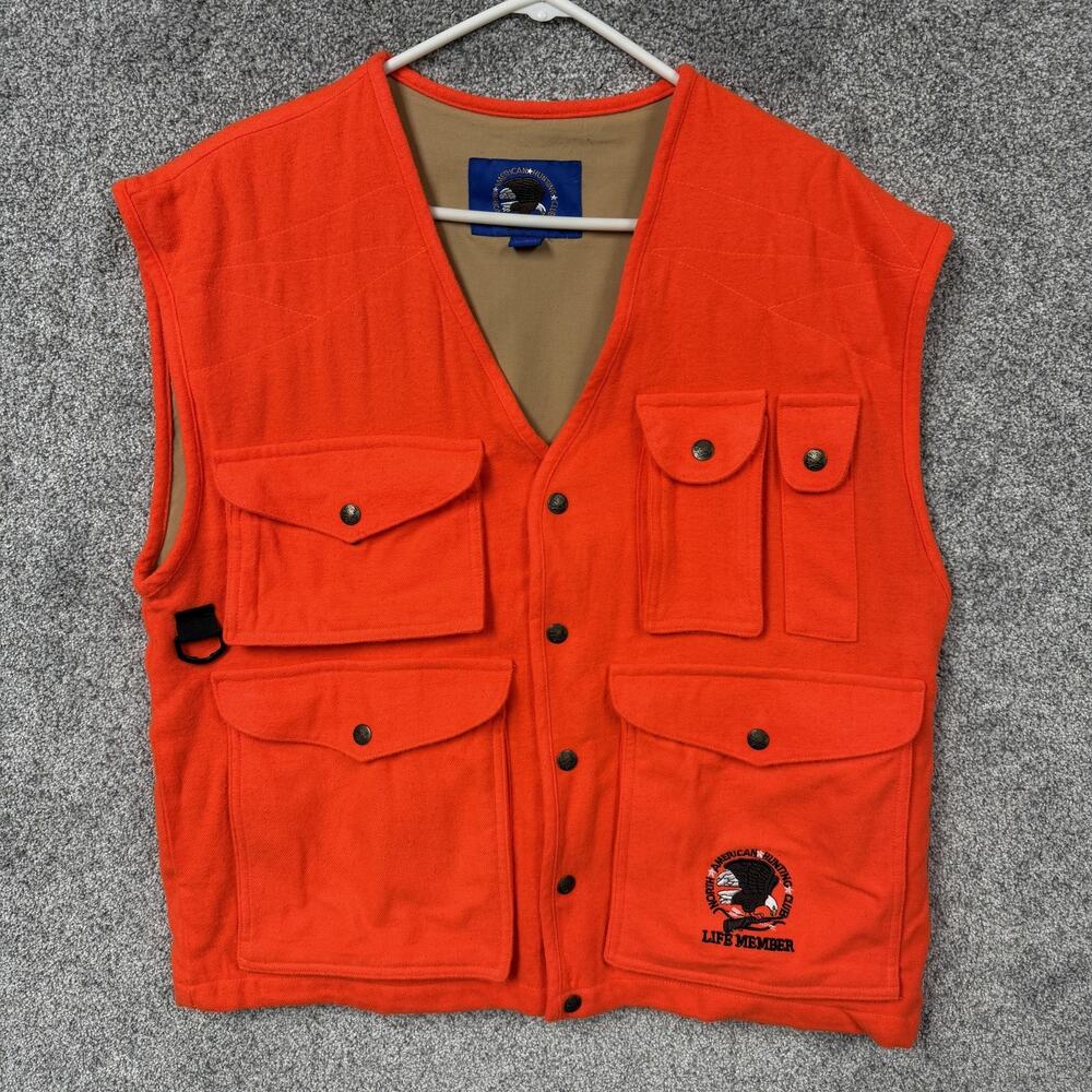 Vintage North American Hunting Club Life Member Vest Mens L Orange Gamebag 00s